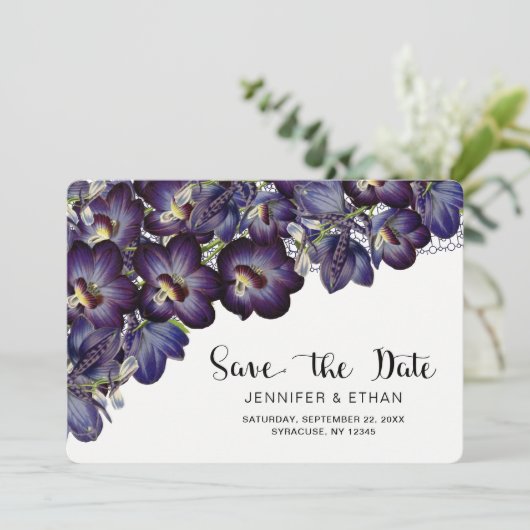 Save The Date Mariage floral violet chic Enregistrer la date (Debout devant)