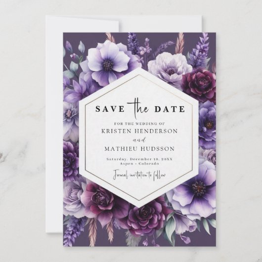 Save The Date Mariage floral violet de champ moderne (Devant)