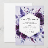 Save The Date Mariage floral violet de champ unique (Devant / Derrière)