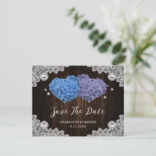 Save The Date Mariage Floral Violet et Bleu Enregistrer les cart (Debout devant)