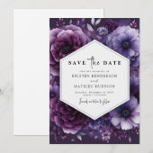 Save The Date Mariage floral violet imprimable (Devant / Derrière)