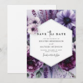 Save The Date Mariage floral violet imprimable classique (Devant / Derrière)