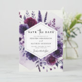 Save The Date Mariage floral violet minimal numérique (Debout devant)