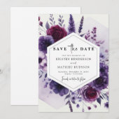 Save The Date Mariage floral violet minimal numérique (Devant / Derrière)