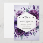Save The Date Mariage floral violet numérique chic (Devant / Derrière)