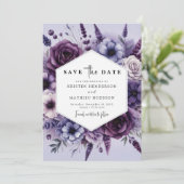 Save The Date Mariage floral violet numérique moderne (Debout devant)