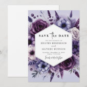 Save The Date Mariage floral violet numérique moderne (Devant / Derrière)