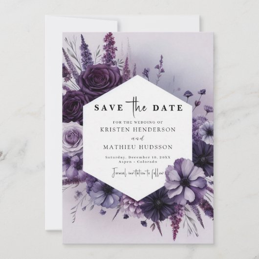 Save The Date Mariage floral violet romantique simple (Devant)