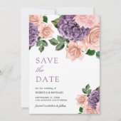 Save The Date Mariage floral violet rustique de la pêche Dusty (Devant)