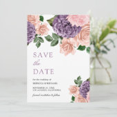 Save The Date Mariage floral violet rustique de la pêche Dusty (Debout devant)