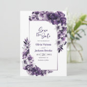 Save The Date Mariage floral violet rustique Enregistrer la date (Debout devant)