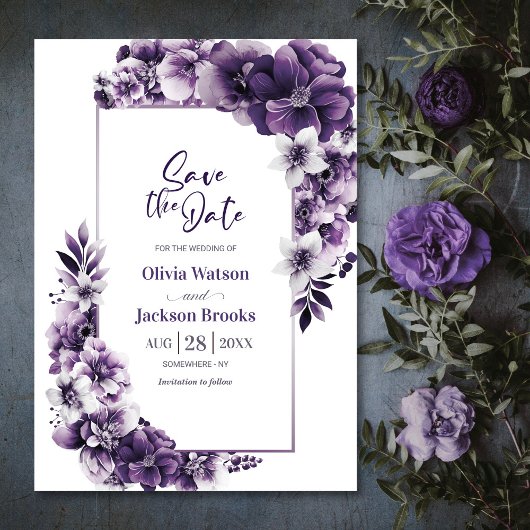 Save The Date Mariage floral violet rustique Enregistrer la date