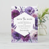 Save The Date Mariage floral violet simple en champ (Debout devant)