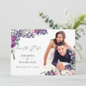 Save The Date Mariage Florale Violet et Prune (Debout devant)