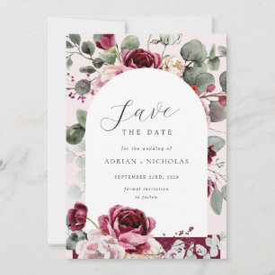 Save The Date Mariage flou et bourgogne d'Eucalyptus Sprigs