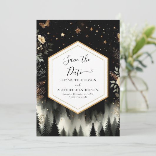 Save The Date Mariage forestier enchanté romantique minimal (Debout devant)