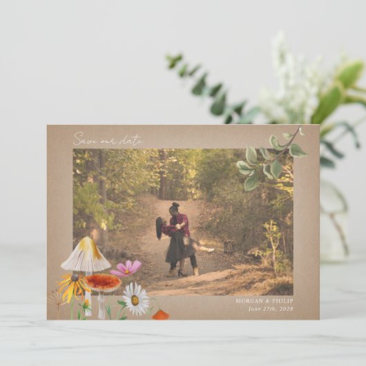 Save The Date Mariage forestier Photo Cardstock Enregistrer la d (Debout devant)