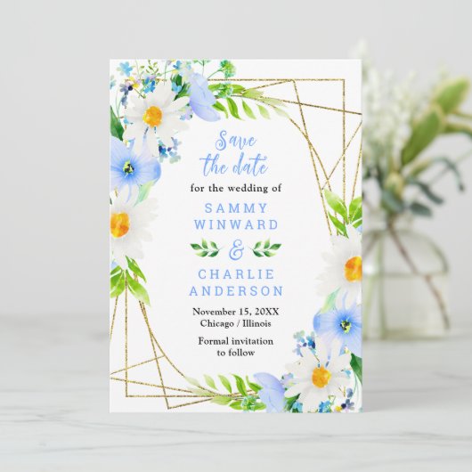 Save The Date Mariage Forget Me Nots et Daisies (Debout devant)