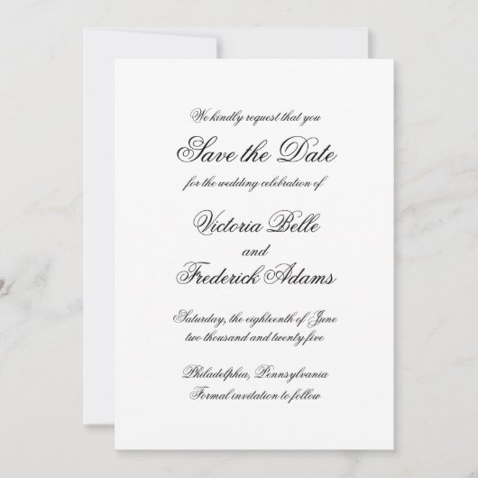 Save The Date Mariage Formel Calligraphie Élégante (Devant)