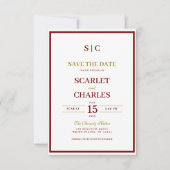 Save The Date Mariage Formel Classique avec Monogramme en Bourgo (Devant)