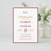 Save The Date Mariage Formel Classique avec Monogramme en Bourgo (Debout devant)