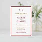 Save The Date Mariage Formel Classique avec Monogramme en Bourgo (Debout devant)