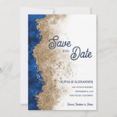 Save The Date Mariage Formel de Luxe Abstrait Or Bleu Royal (Devant)