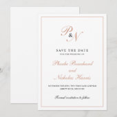 Save The Date Mariage Formel Élégant Monogramme Or Rose (Devant / Derrière)