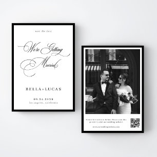 Save The Date Mariage Formel Vintage Élégant Noir et Blanc Moder