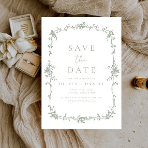 Save The Date Mariage français victorien Floral Sage Vert