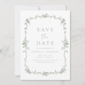 Save The Date Mariage français victorien Floral Sage Vert (Devant)