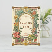 Save The Date Mariage frontalier orné fleur sauvage victorien (Debout devant)