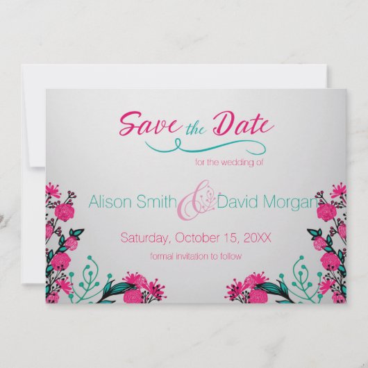 Save The Date Mariage Fuchsia et Turquoise Enregistrer la date (Devant)