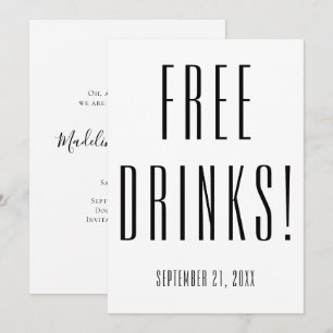 Save The Date Mariage Funny Boissons Gratuites Noir Blanc 