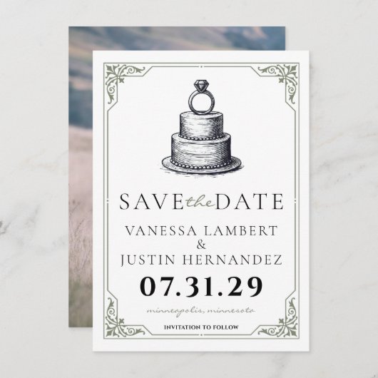 Save The Date Mariage Gâteau Enregistrer la date (Devant / Derrière)