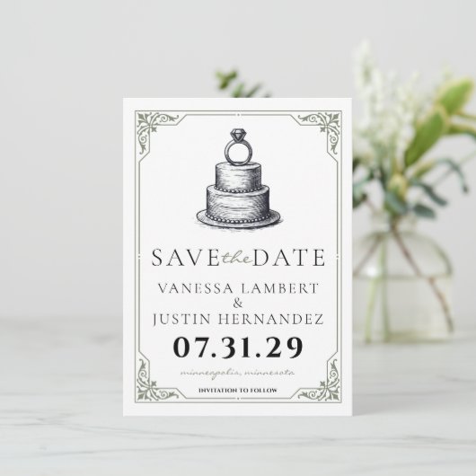Save The Date Mariage Gâteau Enregistrer la date (Debout devant)
