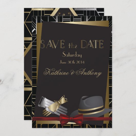 Save The Date Mariage Gatsby Déco classique Enregistrer la date (Devant / Derrière)