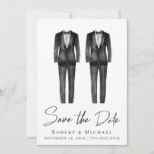 Save The Date Mariage gay élégant en smoking aquarelle (Devant)