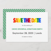 Save The Date Mariage gay Enregistrer la date Arc-en-ciel couleu (Devant / Derrière)