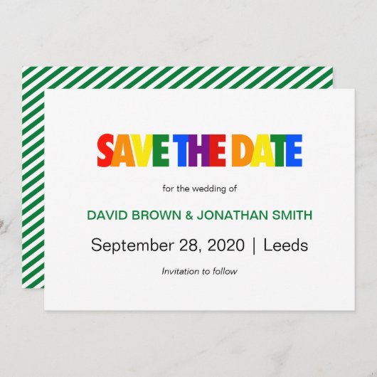 Save The Date Mariage gay Enregistrer la date Arc-en-ciel couleu (Devant / Derrière)