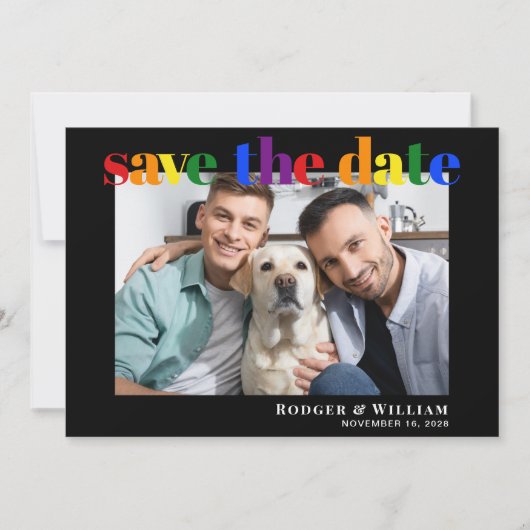 Save The Date Mariage Gay Rainbow Photo Black Enregistrer La Dat (Devant)