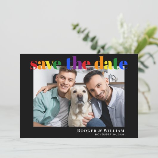 Save The Date Mariage Gay Rainbow Photo Black Enregistrer La Dat (Debout devant)