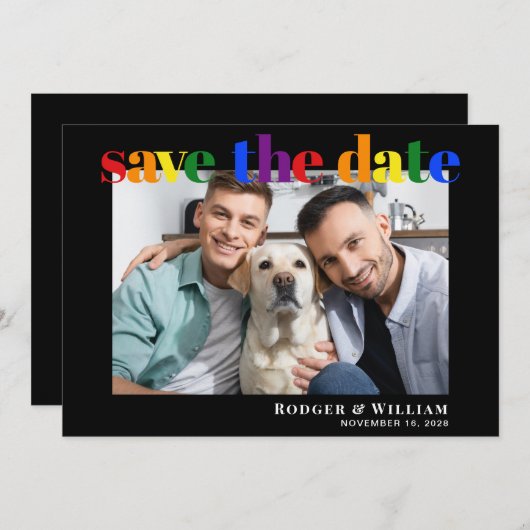 Save The Date Mariage Gay Rainbow Photo Black Enregistrer La Dat (Devant / Derrière)