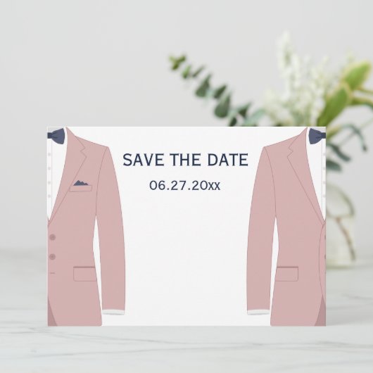 Save The Date Mariage Gay Rose Et Bleu (Debout devant)