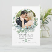 Save The Date Mariage géométrique à l'aquarelle avec eucalyptus (Debout devant)