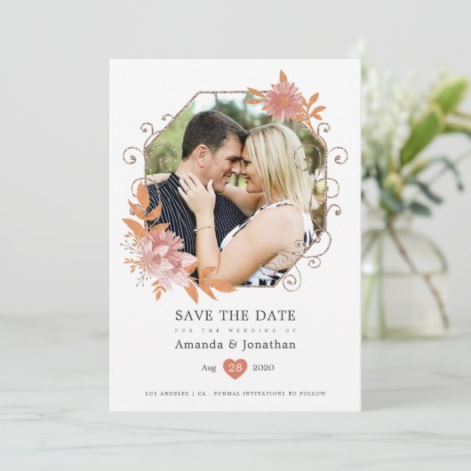 Save The Date Mariage géométrique à l'aquarelle en terre cuite (Debout devant)