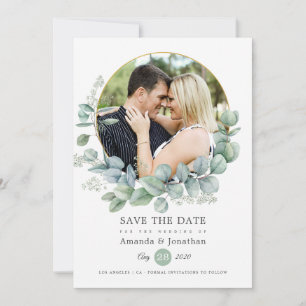 Save The Date Mariage géométrique à l'aquarelle eucalyptus