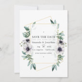 Save The Date Mariage géométrique à l'aquarelle Eucalyptus Anémo (Devant)