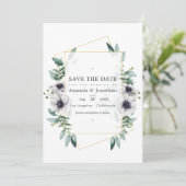 Save The Date Mariage géométrique à l'aquarelle Eucalyptus Anémo (Debout devant)