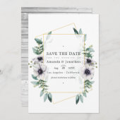 Save The Date Mariage géométrique à l'aquarelle Eucalyptus Anémo (Devant / Derrière)